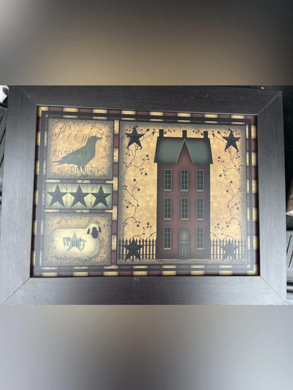 Primitive Framed Wall Country Print Decor By Carrie Knoff 15”x11”